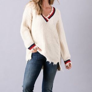 Beige Raw-Edge Sweater